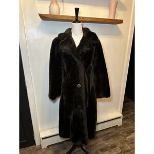 Vintage Royal Minke By Hillmoor Womens Brown Faux Mink Coat Size Medium Long